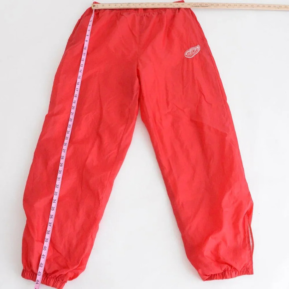 VTG 80S NHL Detroit Red Wings Cotton Lined String Waist Nylon Track Slush Pants - Picture 3 of 9